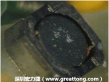 使用銀(Ag)鍍層的電源電感器(Power Inductors)，經(jīng)過推力測試后，零件端點(diǎn)上已經(jīng)看不到任何鍍層的痕跡了，所以其耐推力就比較小。