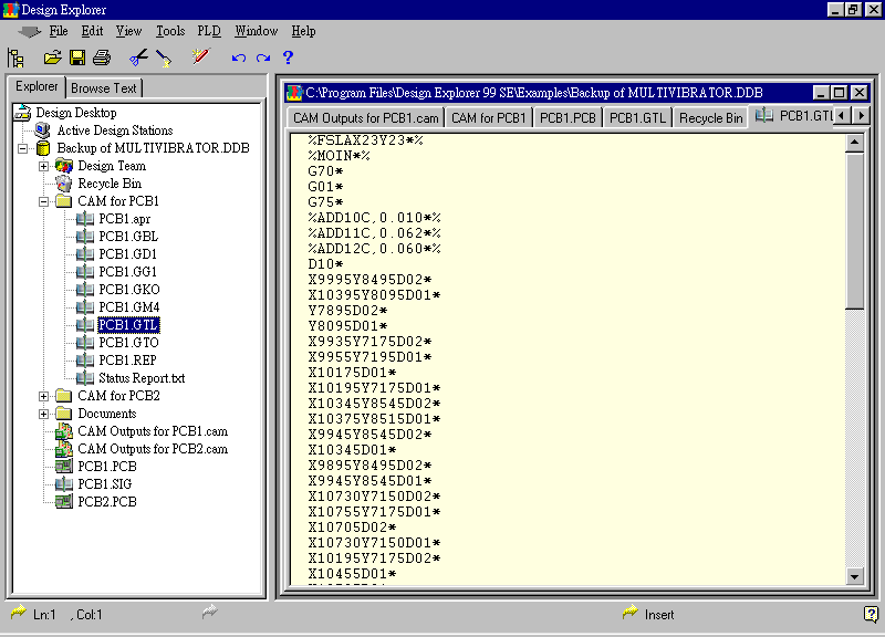 要檢查各Gerber輸出文件，則在瀏覽器中打開CAM Output for PCB1，即可看到一系列Gerber輸出文件。