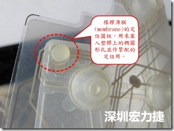 橡膠薄膜(membrane)的定位圓柱，可以用來塞入塑膠上的橢圓形孔洞，最為緊配的定位之用。